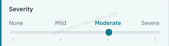 Model panel: three-notch severity gauge, mild, moderate, severe.
