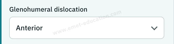 Model list: anterior glenohumeral dislocation.