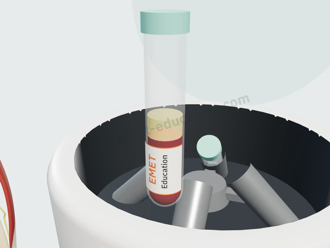 PRP, étape 3 : une seringue recueille la couche leuco-plaquettaire et le plasma qui la touche.