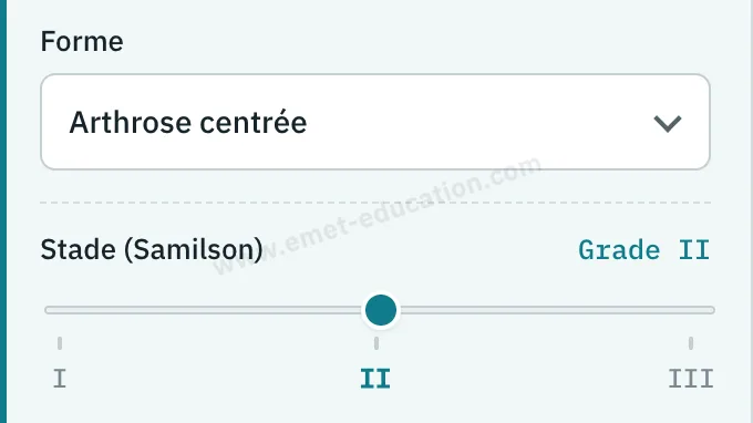 Panneau du modèle : forme « Arthrose centrée », jauge de Samilson au grade II.