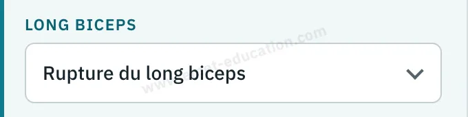 Panneau du modèle : long biceps, rupture du long biceps.